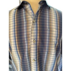 Tommy Bahama Men's‎ Plaid Long Sleeve Button Up Shirt Blue Tan Casual Large